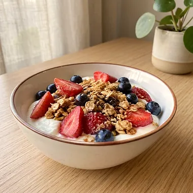 Yogur con granola y frutos rojos